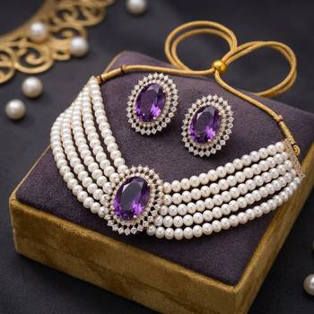 Regal imperial purple color stone necklace set crafted specially for special events 1