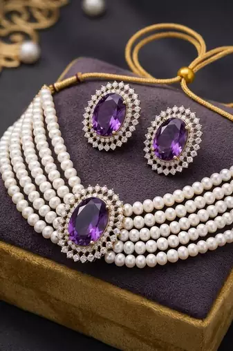 Regal imperial purple color stone necklace set crafted specially for special events