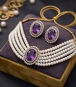 Regal imperial purple color stone necklace set crafted specially for special events
