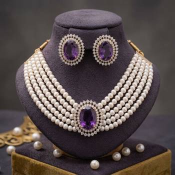 Regal imperial purple color stone necklace set crafted specially for special events 2