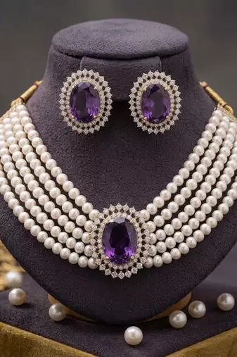 Regal imperial purple color stone necklace set crafted specially for special events