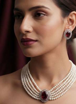 Classic ruby red color stone necklace set created specially for wedding guests 2