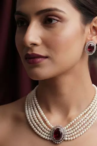 Classic ruby red color stone necklace set created specially for wedding guests
