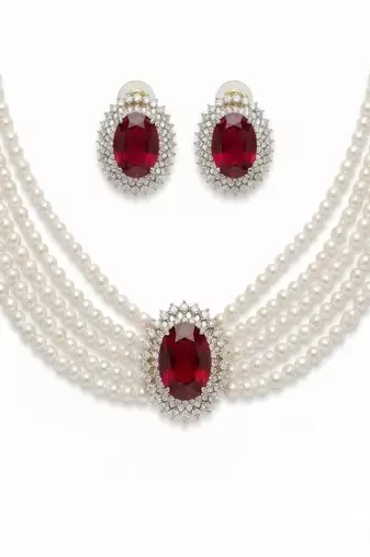 Classic ruby red color stone necklace set created specially for wedding guests