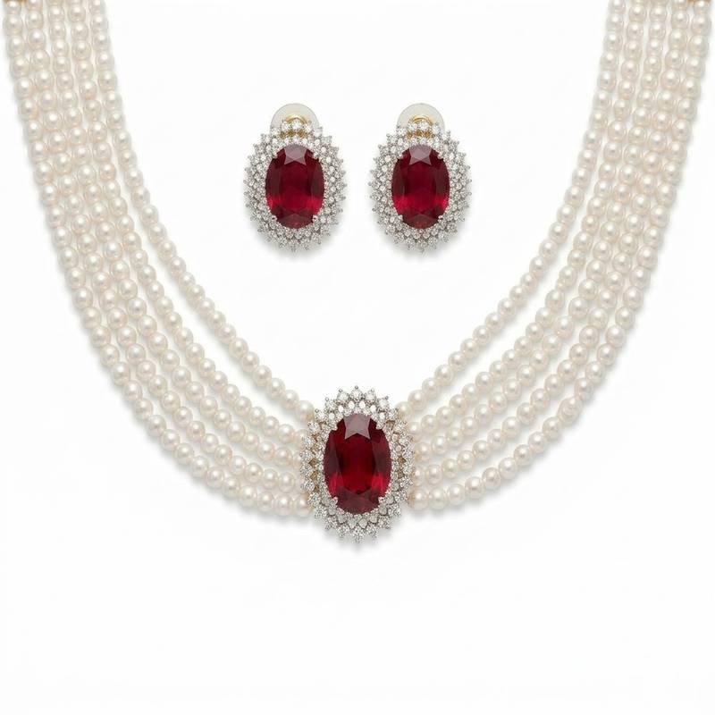 Classic ruby red color stone necklace set created specially for wedding guests