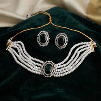 Rich forest green color stone necklace set tailored specially for ethnic sarees 1