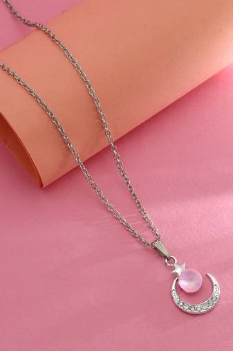 Pretty pastel pink color anti tarnish necklace specially made for daily casual wear