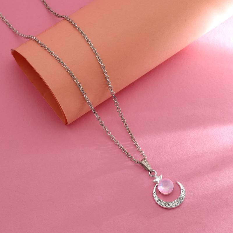 Pretty pastel pink color anti tarnish necklace specially made for daily casual wear