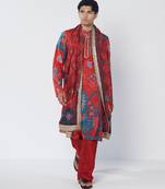 Tabasco red floral printed crepe kurta pant with dupatta stole