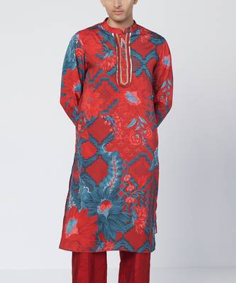 Tabasco red floral printed crepe kurta pant with dupatta stole 3