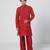 Tabasco red embroidered cotton jute kurta jacket set
