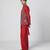 Tabasco red embroidered crepe and silk chanderi kurta jacket set