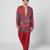 Tabasco red printed crepe and dupion silk kurta pant set