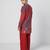 Tabasco red printed crepe and dupion silk kurta pant set