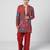 Tabasco red printed crepe and dupion silk kurta pant set