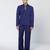 Blue embroidered thick jute and organza coat set