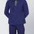Blue embroidered thick jute and organza coat set