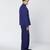 Blue embroidered thick jute and organza coat set