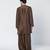 Dark olive brown embroidered chanderi silk kurta pant set