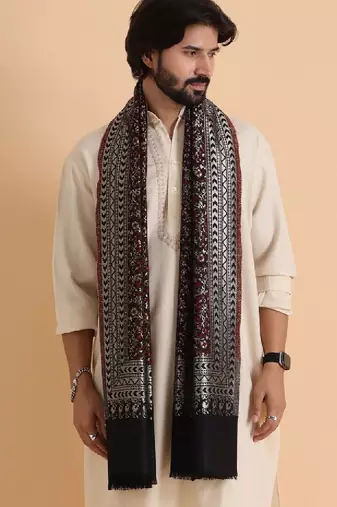Floral woven design acrylic shawl