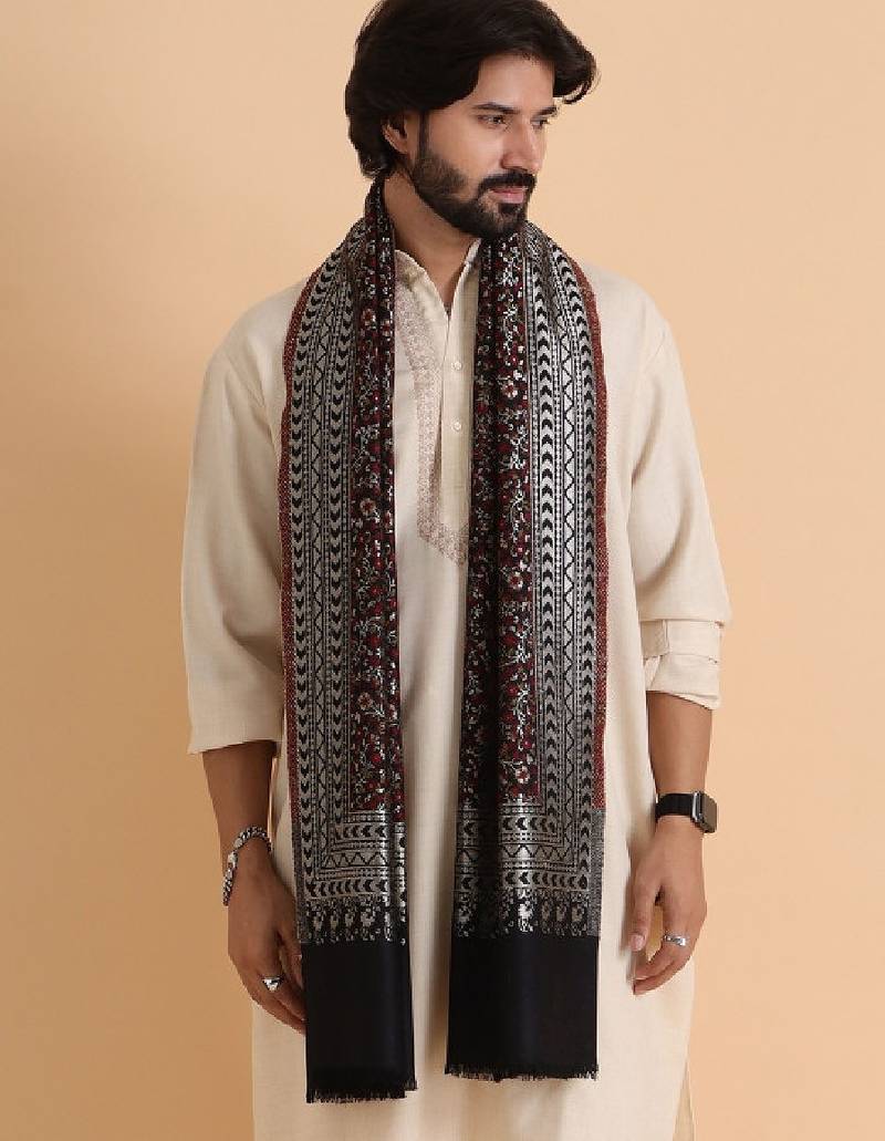 Floral woven design acrylic shawl
