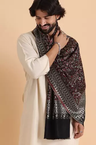 Floral woven design acrylic shawl