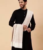 Men woven design fringed acrylic wool shawl