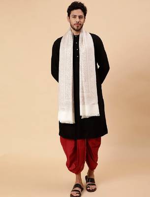 Men woven design fringed acrylic wool shawl 4