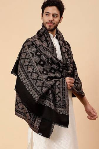 Geometric woven design acrylic & woollen shawl