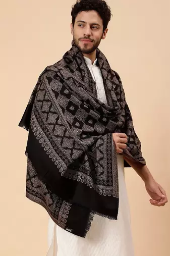 Geometric woven design acrylic & woollen shawl