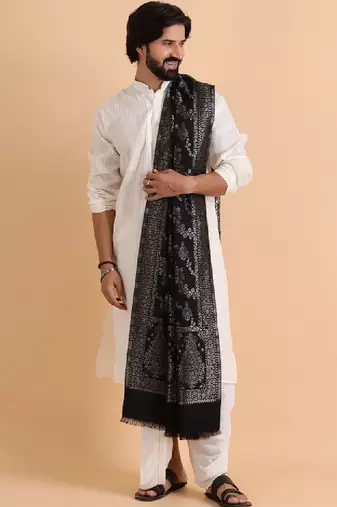 Floral woven design acrylic kashmiri shawl