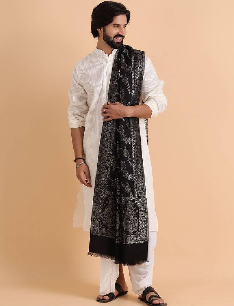 Floral woven design acrylic kashmiri shawl