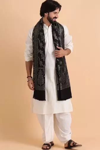 Floral woven design acrylic kashmiri shawl