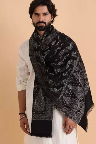 Floral woven design acrylic kashmiri shawl
