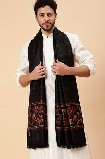 Floral woven design acrylic & wool shawl