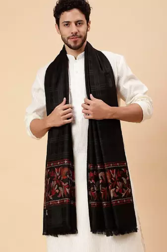 Floral woven design acrylic & wool shawl