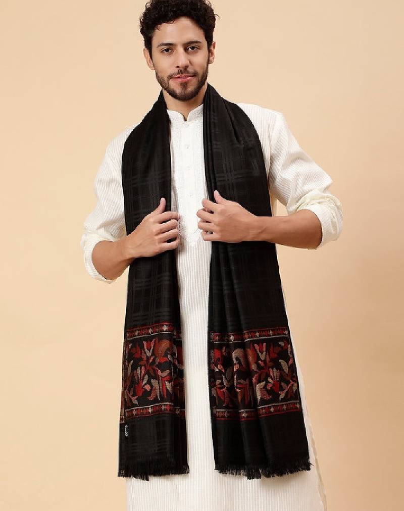 Floral woven design acrylic & wool shawl