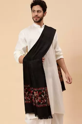 Floral woven design acrylic & wool shawl