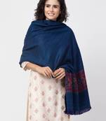 Women blue solid woven design shawl