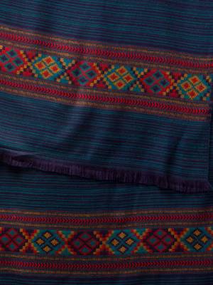 Women blue solid woven design shawl 2