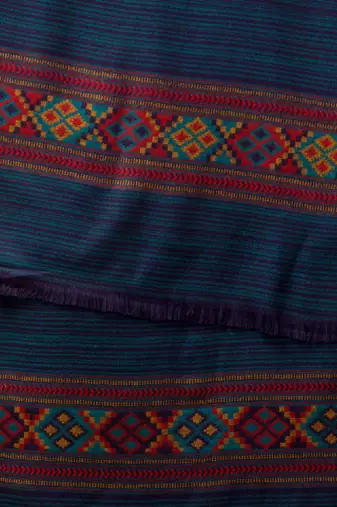 Women blue solid woven design shawl