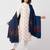 Women blue solid woven design shawl