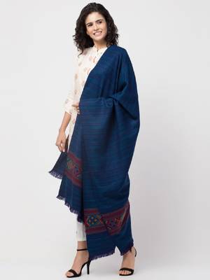 Women blue solid woven design shawl 4