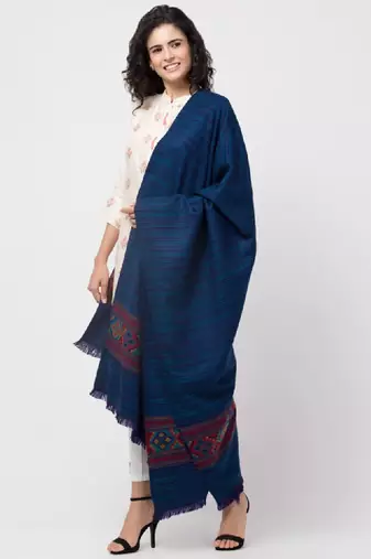 Women blue solid woven design shawl