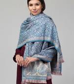 Ethnic motifs woven-design jamawar weave fringed woollen shawl