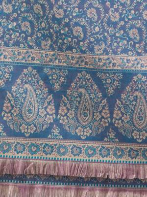 Ethnic motifs woven-design jamawar weave fringed woollen shawl 2