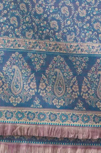 Ethnic motifs woven-design jamawar weave fringed woollen shawl