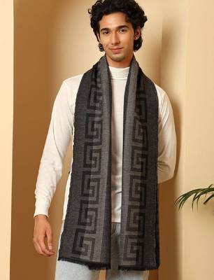 Men self design geometric pattern soft woolen muffler 1