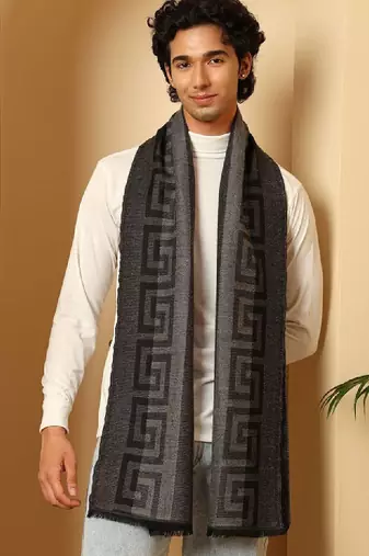 Men self design geometric pattern soft woolen muffler