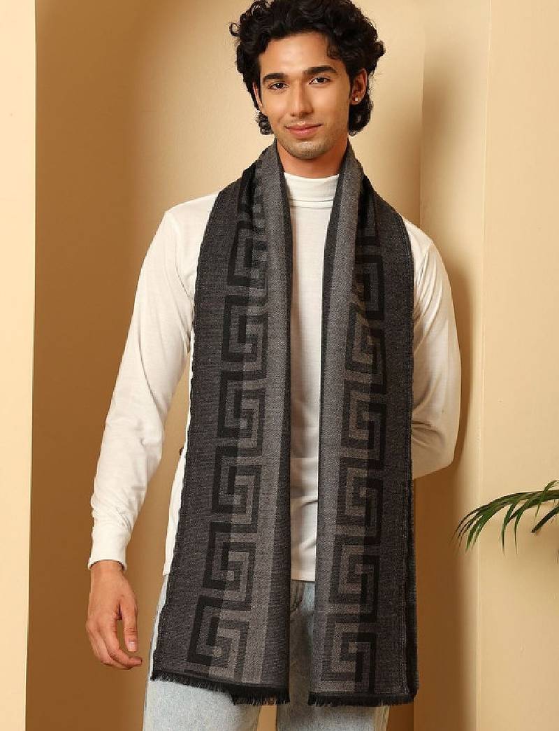 Men self design geometric pattern soft woolen muffler
